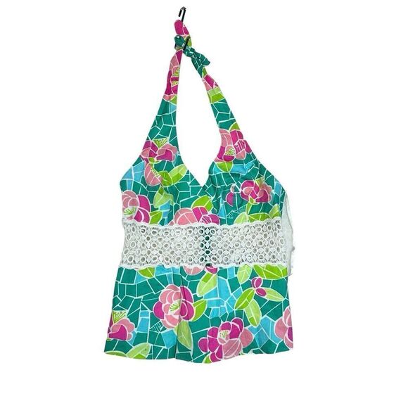 Lilly Pulitzer Floral Mosaic Crochet Cutout White Label Halter Top Eyelet Size 2 - Picture 4 of 7